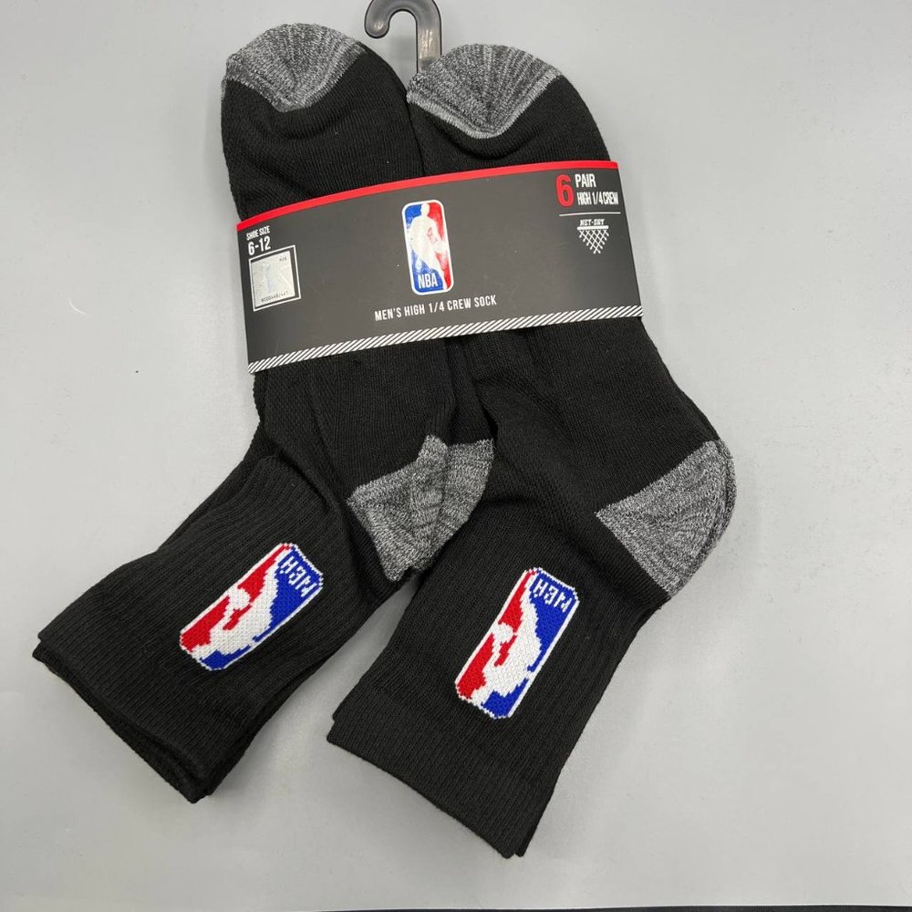Official NBA Logoman Basketball‎ Men's High Socks 6 Pairs Black Size 6-12